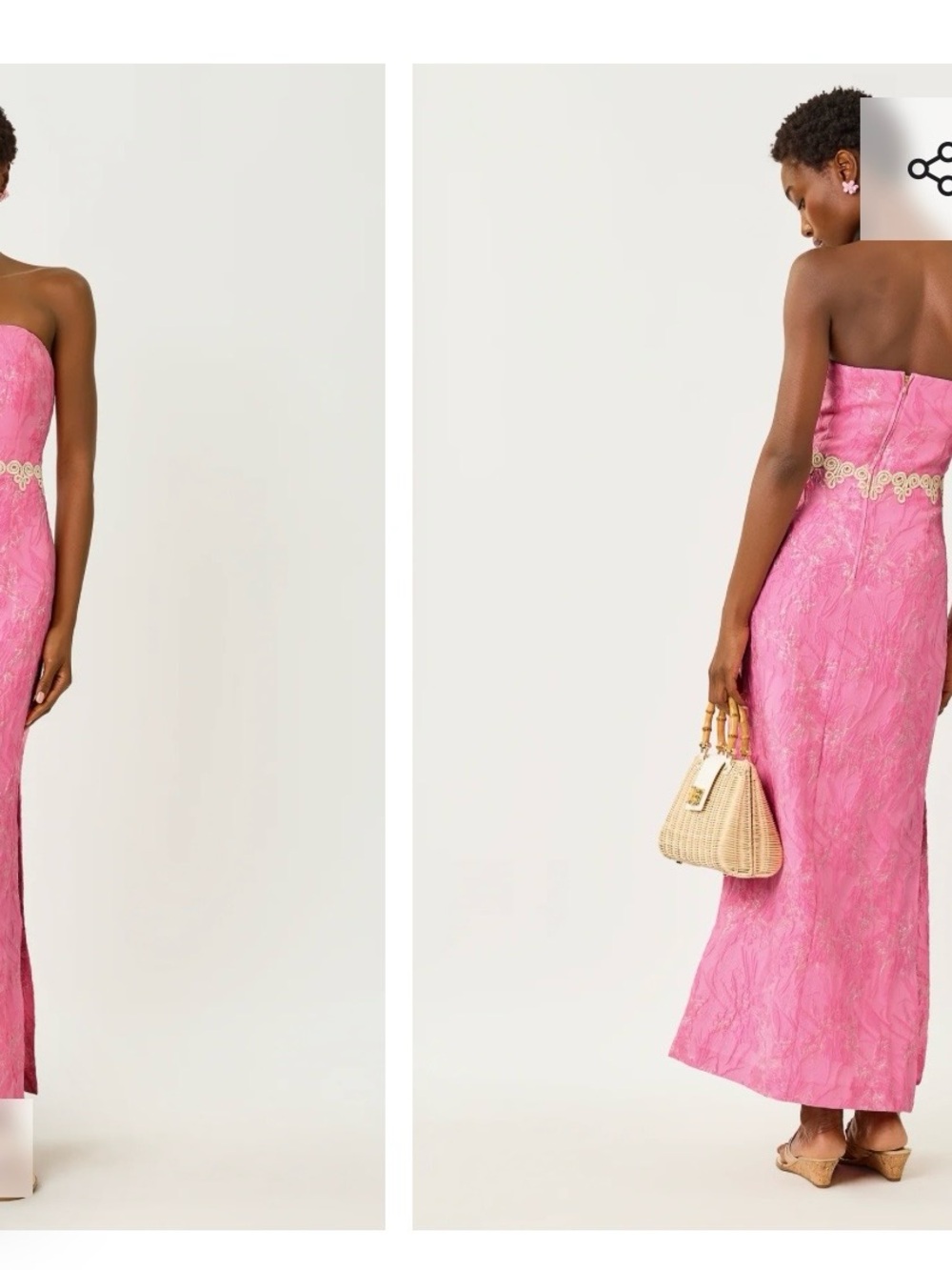 Lilly Pulitzer Pink Strapless Maxi Dress with Gold Trim